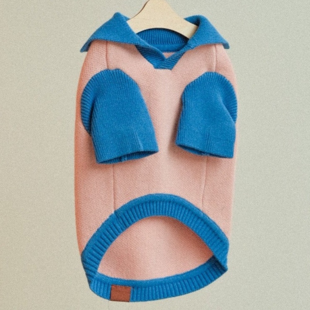 SUNBEAN Pink and Blue polo pullover Dog Sweater - size S - Picture 2 of 7